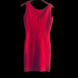 VTG RINZI RABBIT wool V neck red mini dress Medium Vintage Hong Kong EUC